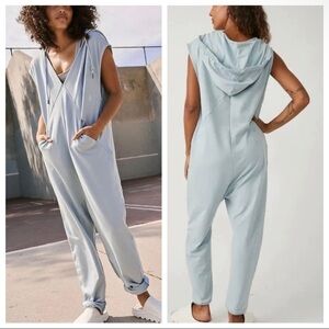 NWT free people Light Blue Hooded Jumpsuit, nothing but sweats